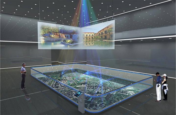 城市規(guī)劃展廳中的數字沙盤